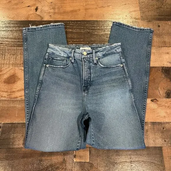 Good American Good Curve Straight Jeans Natural Fray Hem Blue 868 - Picture 5 of 8